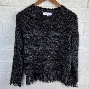 John + Jenn Knit Fringe Black and Gray Long Sleeve Sweater sz XS